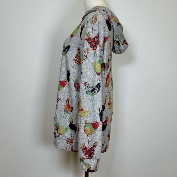 L.A. Soul Colorful Chicken Print Pullover Hoodie Soft Cozy Women’s Size Medium - Picture 3 of 11
